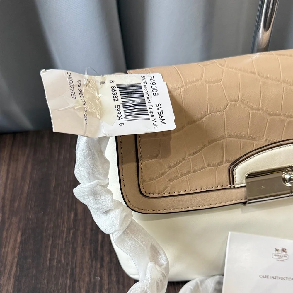 Coach Tan and Cream Croc-Embossed Shoulder Bag - Picture 3 of 13